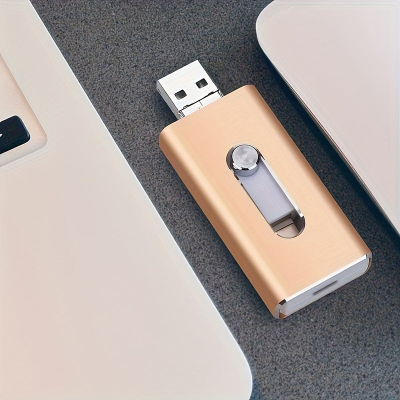 1pc Portable Large-Capacity Flash Drive High-speed Data Transmission with Stable and Reliable Performance Compatible with Multiple Devices: iPhone, iPad, Android, and PC Sleek Metallic Design in Black and Golden, 13-inch Size Ideal for Study