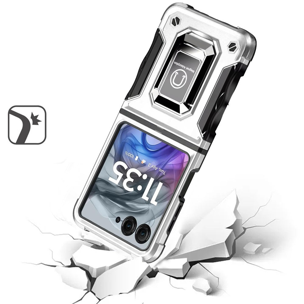 For Motorola Razr 2024 Phone Case, Defender Metal Magnetic Ring Stand Hybrid Cover