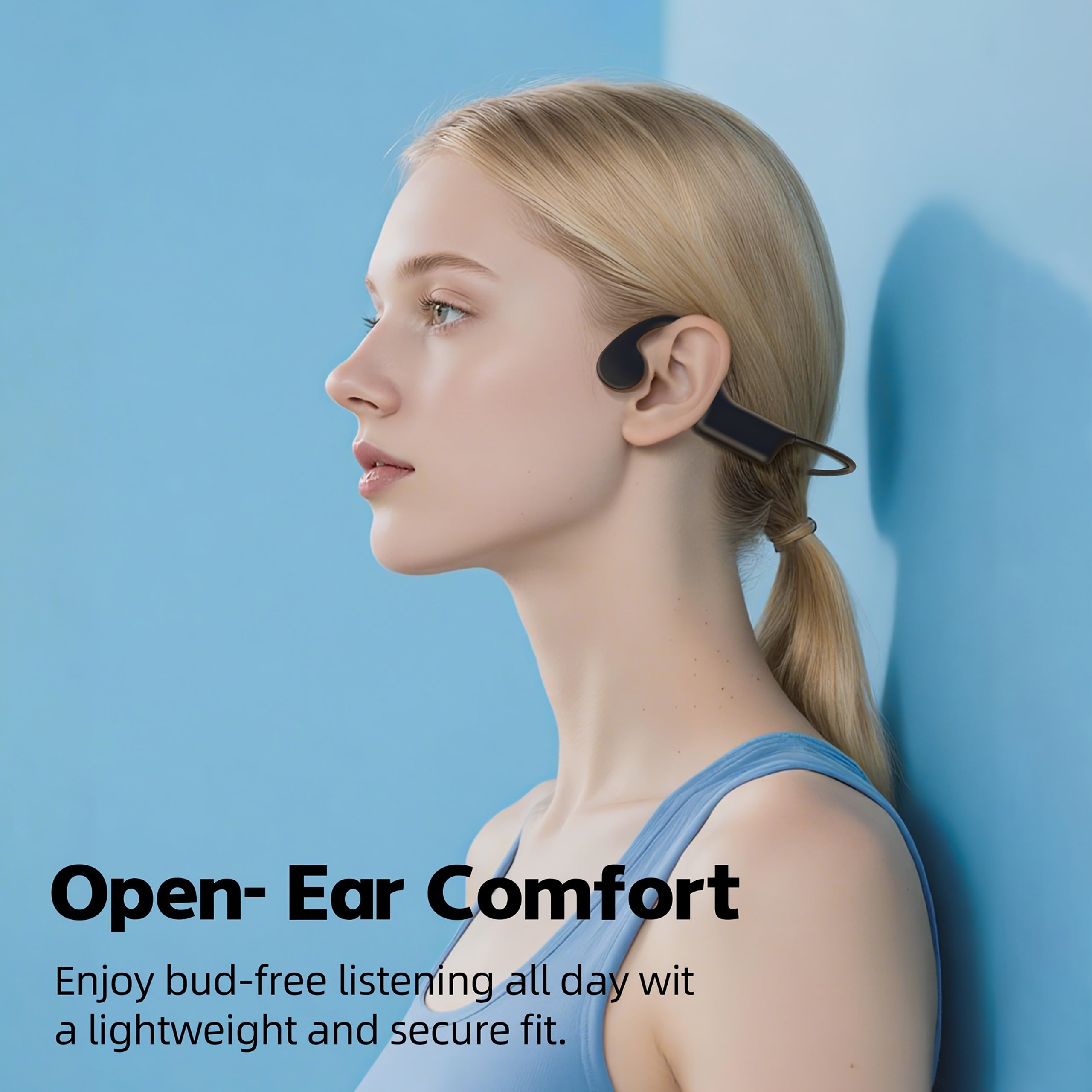 Wireless Open-Ear Bone Conduction Headphones with a Microphone, Offering 12 Hours of Playtime, Ideal for Sports Like Running And Gym Workouts, Available in Black And Blue As a Gift Option