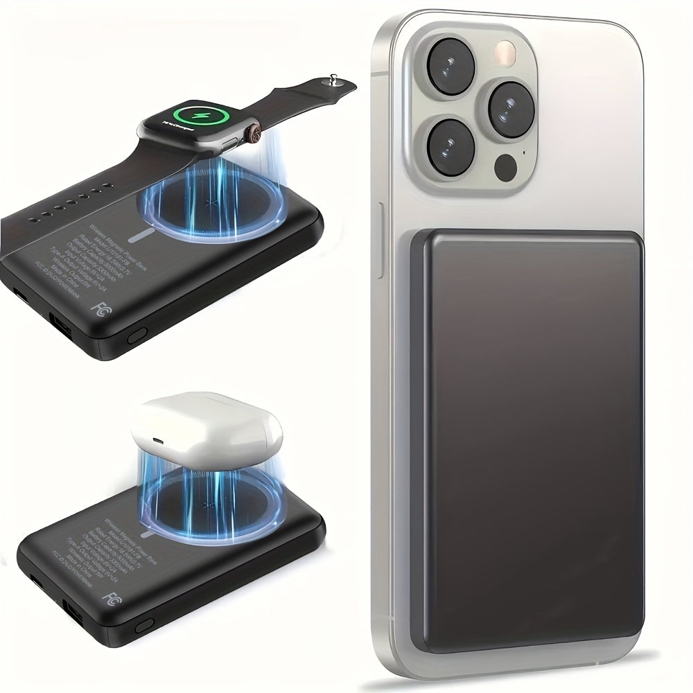 [Portable Wireless Charger] Mini Magnetic Wireless Portable Charger 5000Mah - 5W Wireless And 10W Wired Power Bank, USB-C In/Out, Compatible With Iphone 15/16, Android And Other Phone Additions (Local Warehouse) Compatible Devices