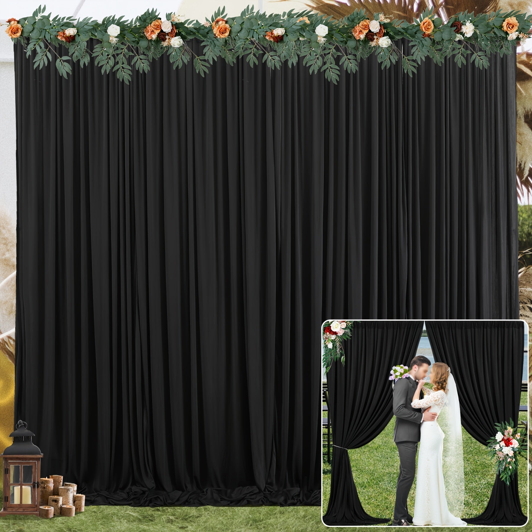 2pcs, 5Ftx10Ft White And Black Backdrop Curtain Ideal for Parties And Weddings, Wrinkle-Resistant Photo Curtain Background Fabric Trim Perfect for Wedding Backdrops, Christmas, Halloween, And Birthday Celebrations