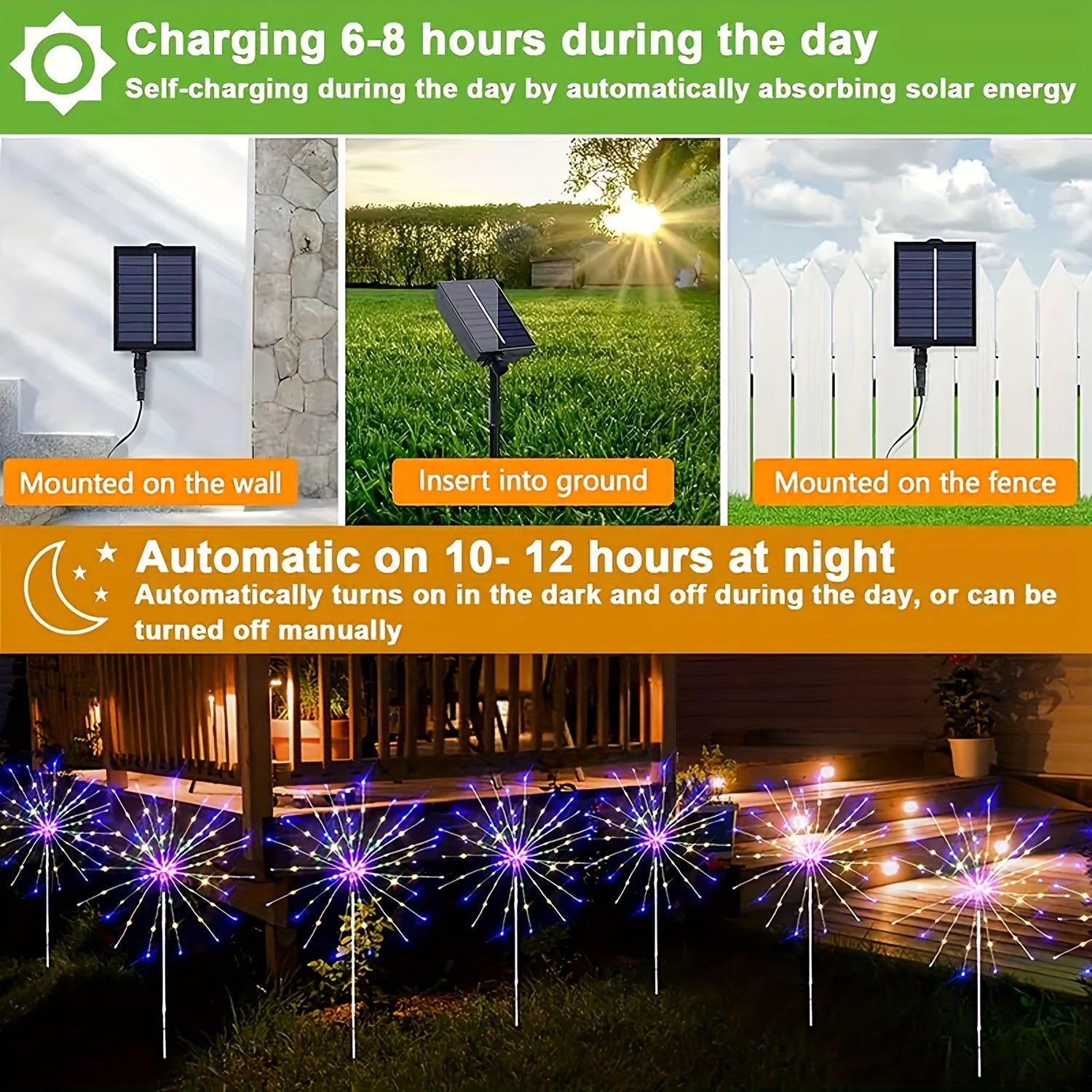 [Christmas] 1pc-60LED/ 4pcs-320/240LED Outdoor Solar-Powered Fairy Lights, Perfect for Christmas Decorations. -Rated, With 8 Lighting Modes. Ideal for Festive Decorations In Villa Gardens, Balconies, Pathways, And Lawns. Warm White/Multi-Color
