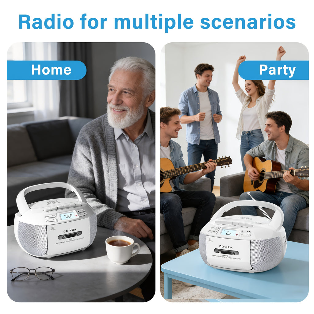 [CD Cassette Player Boombox] CD Player Boombox CD Player And Cassette Player Combo, AM FM Radio Stereo Sound With Remote Control, Ac/Battery Operated, LCD Display, Support AUX USB Earphone Jack For Home