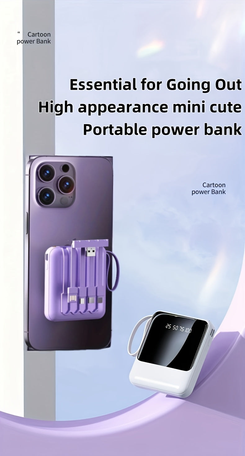 10000mAh This Mini Portable Power Bank Features A With A Built-in 4-in-1 Multifunction Cable. Supporting 5W Slow Charging/15W Fast Charging/22.5W Super Fast Charging, Perfect For Travel Business Keeping Your Devices Powered Anytime