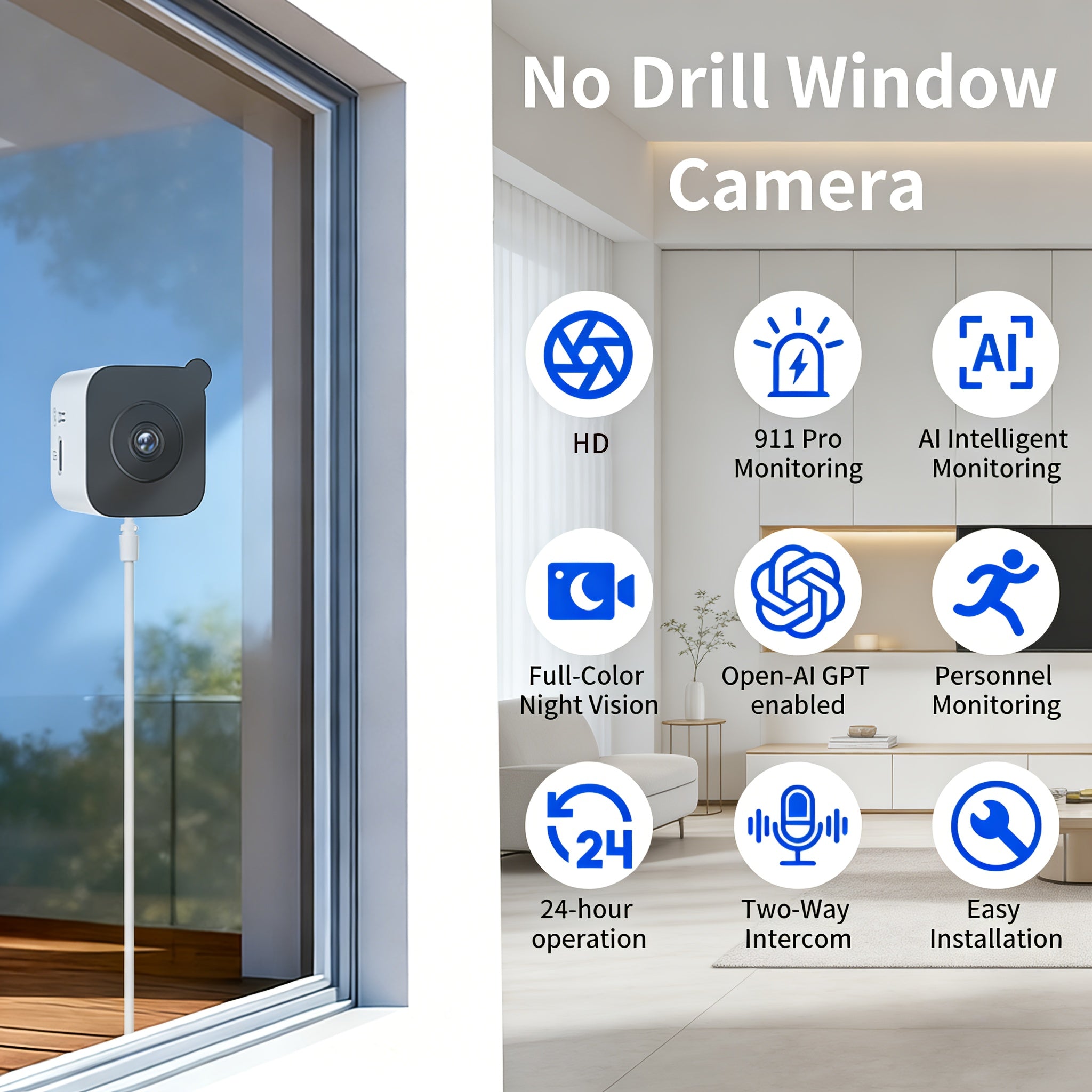 [Smart WiFi Camera] 1pc/2pcs High-Definition 6MP Window Security Camera, Smart Indoor WiFi Camera, Supports 2.4GHz/5GHz Networks, Equipped With AI Full-Color Night Vision, Motion And Human Detection, And Supports 911 Emergency Alerts. Quick And Easy Insta