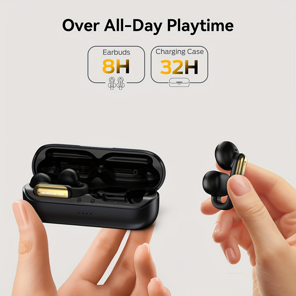 Monster Wireless Earbuds Open AC601, Comfort Clip-On Earbuds, Open Headphones with Environmental Noise Cancellation, Touch Control Wireless Headphones