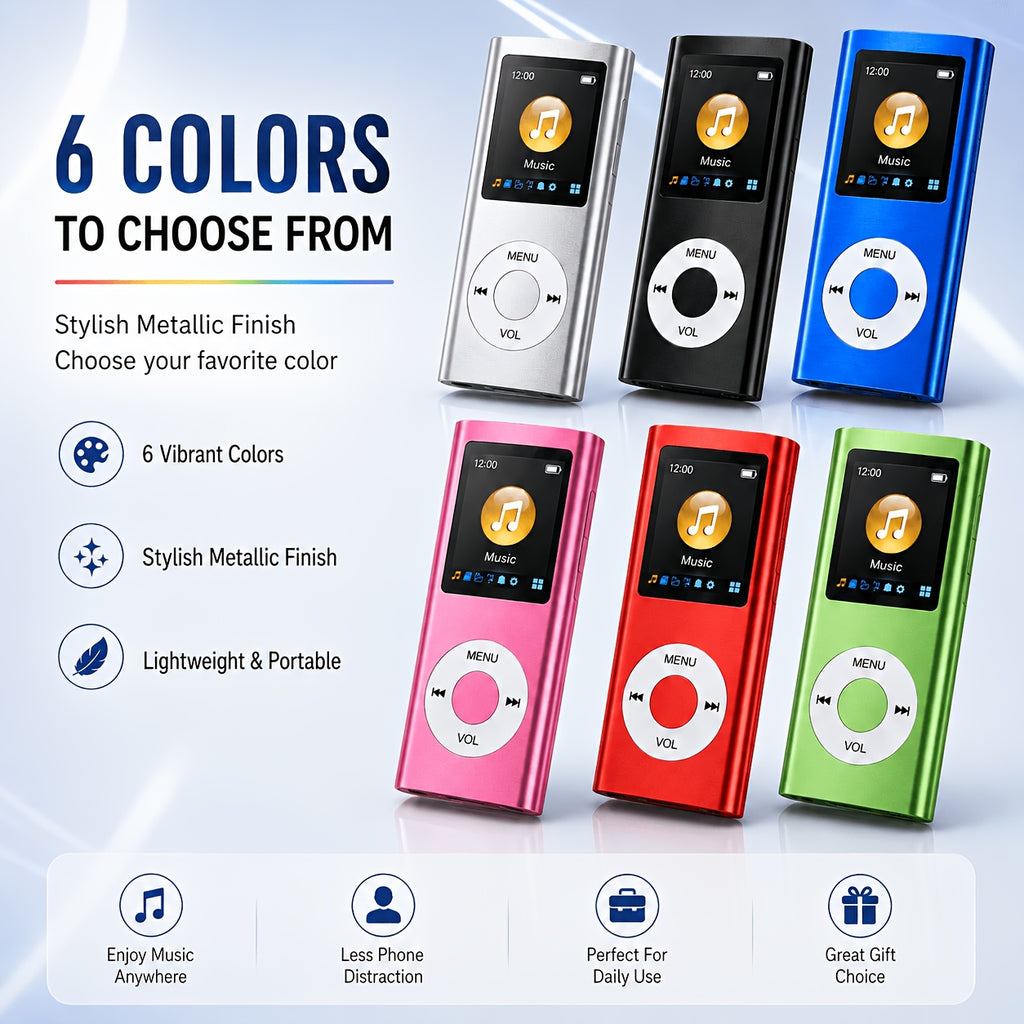 Portable MP3 Player, Stylish Slim 1.8 Inch LCD Music Audio Player with Earphone And Charging Cable, Aluminum Alloy Body, 200mAh Rechargeable Lithium Battery, Supports MP3 WMA FLAC APE, TF Micro SD Card Playback Up to 64GB Card Not Included