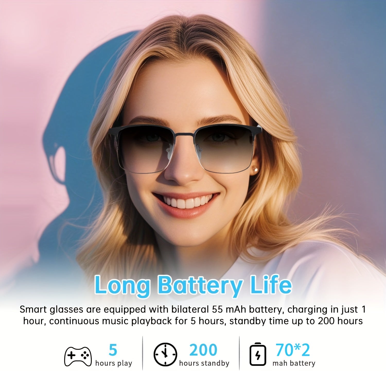 New Smart Glasses with Auto-tinting Lenses That Automatically Transform into Fashion Glasses in Sunlight. Built-in Microphone and Speaker for HD Voice Calls and HiFi Music Quality. Smart Audio Glasses, Ideal for Sports, Driving, Fishing, and Daily