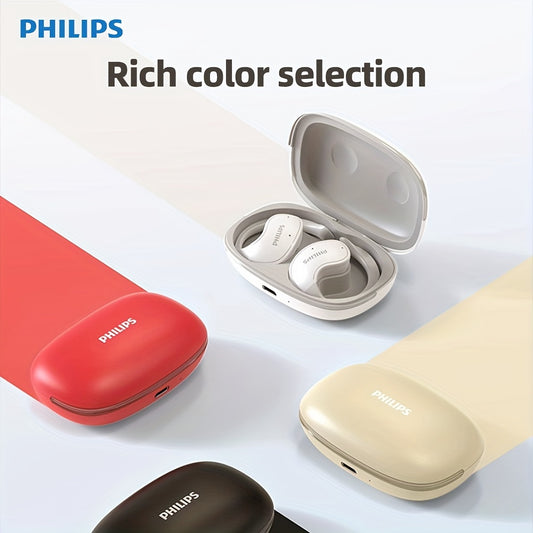 PHILIPS Wireless Earbuds with Mic, Noise Cancelling, Touch Control Volume, Polymer Battery, USB Type-C Charging Case - Rich Color Selection (Red, Beige, Black), Stereo Surround Sound for Exercise