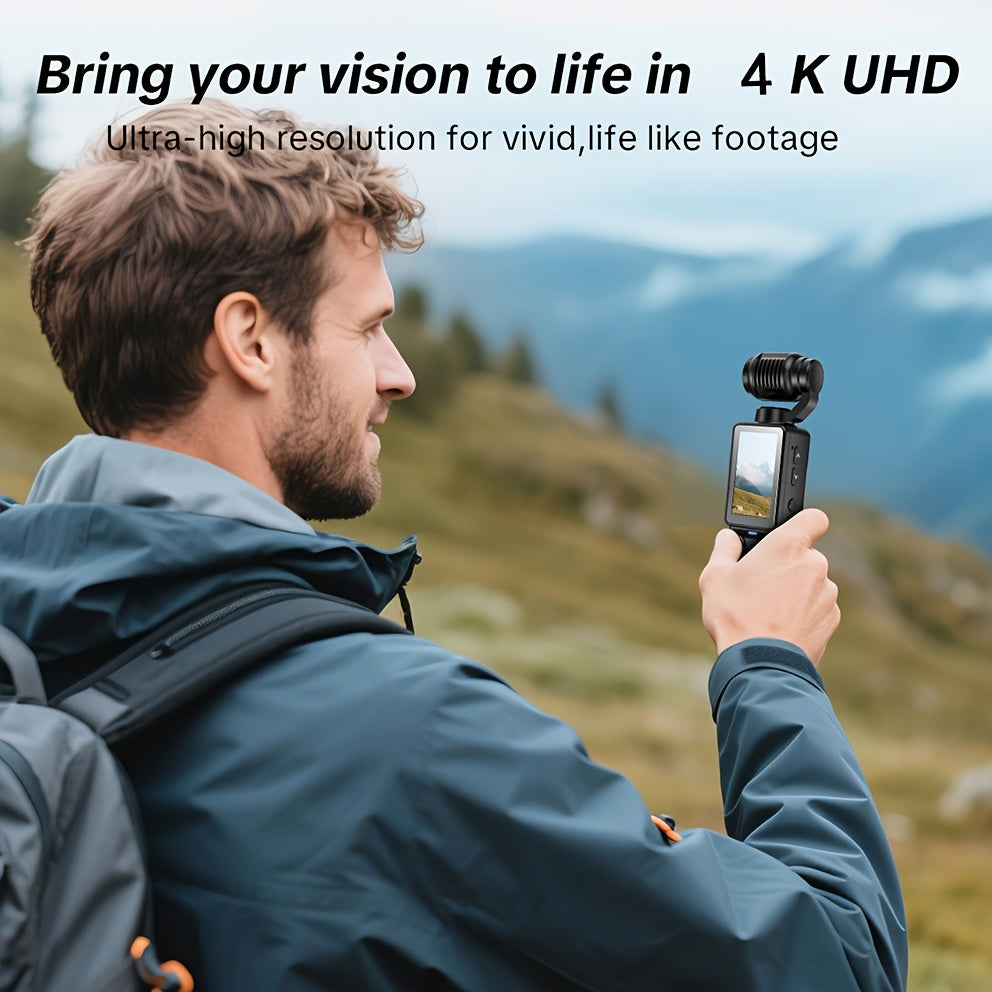 4K UHD Video Recording Camera - Portable, Rechargeable, Video Log Camera, 4k Handheld Stabilizer Pocket Sports Camera Gimbal | 16X | 2000mAh|32GB Memory |180 ° Perspective, Body Camera, USB Charging 180 ° Rotation, 1.9 "CMOS