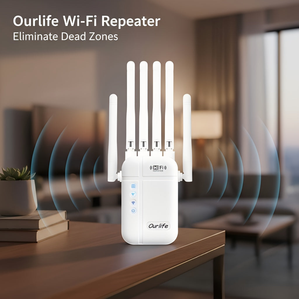 1200Mbps WiFi 6 Mesh Extender & Signal Booster - Dual-Band 2.4GHz/5GHz System with 6-Antenna, One-Touch Setup, Compatible for Smart TVs, Gaming Consoles, Smartphones, Tablets, Smart Home Devices, Whole- Coverage Amplifier
