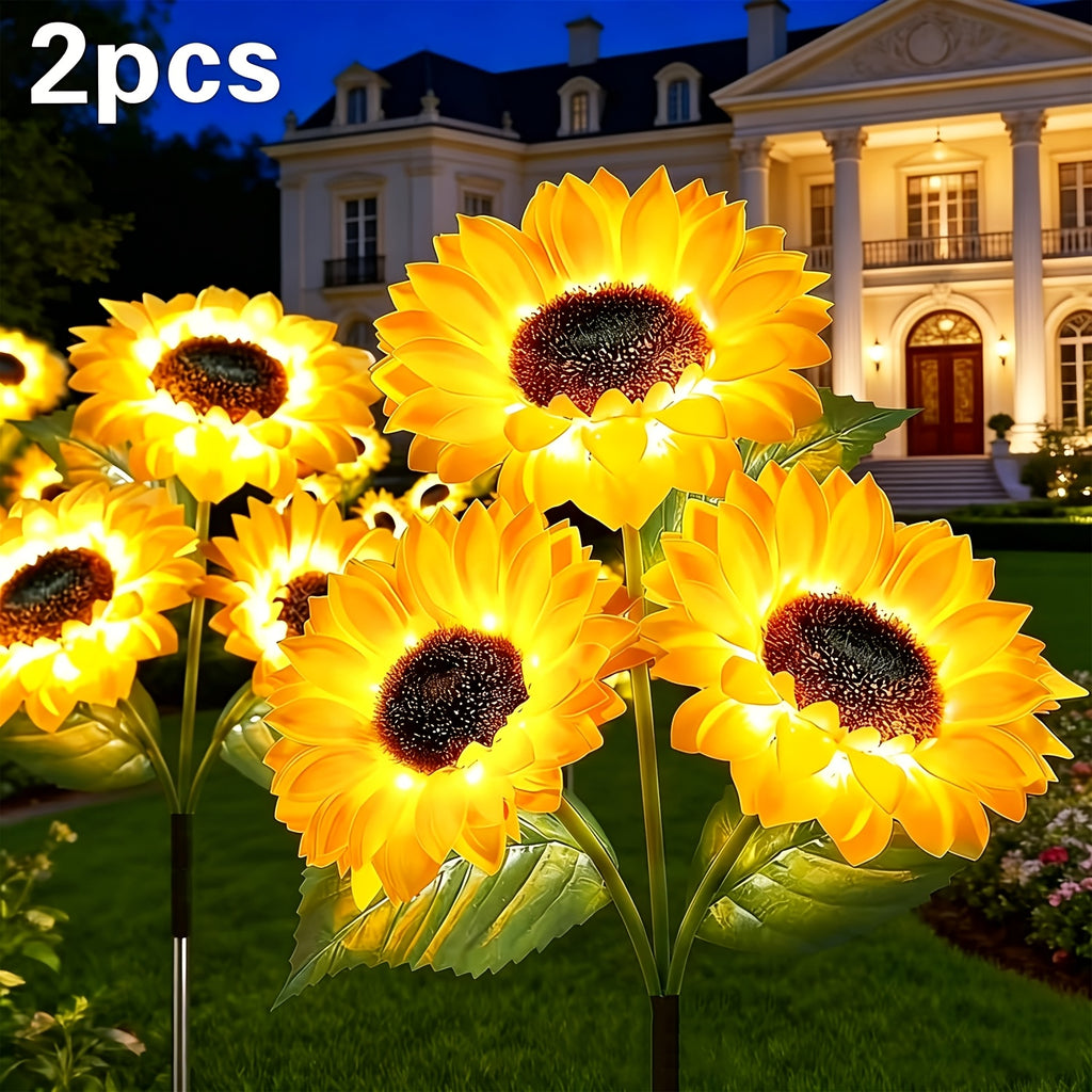 2pcs Outdoor Solar Garden Decorative Lawn Lights with 6 Sunflower-Shaped Lamps, Solar Flower Lights. Ideal Mother'S Day & Birthday Gift for Mom And Girlfriend. Perfect Decorative Stake Lights for Landscape, Courtyard, Patio And Lawn