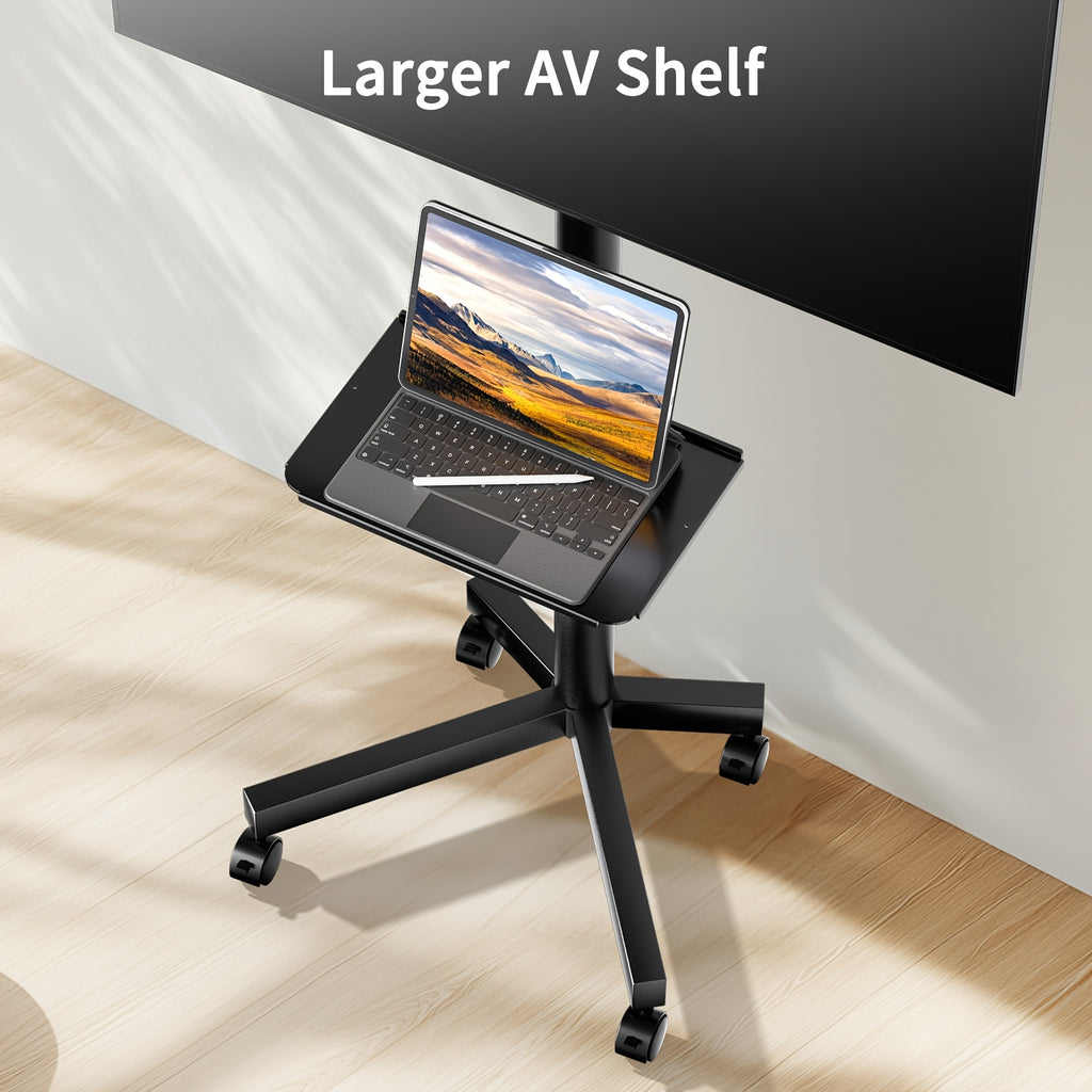Height Adjustable Rolling TV Cart with Lockable Wheels, Fits 23-60 Inch LCD LED OLED Flat And Curved Tvs, Mobile TV Stand for Home And Office, Black