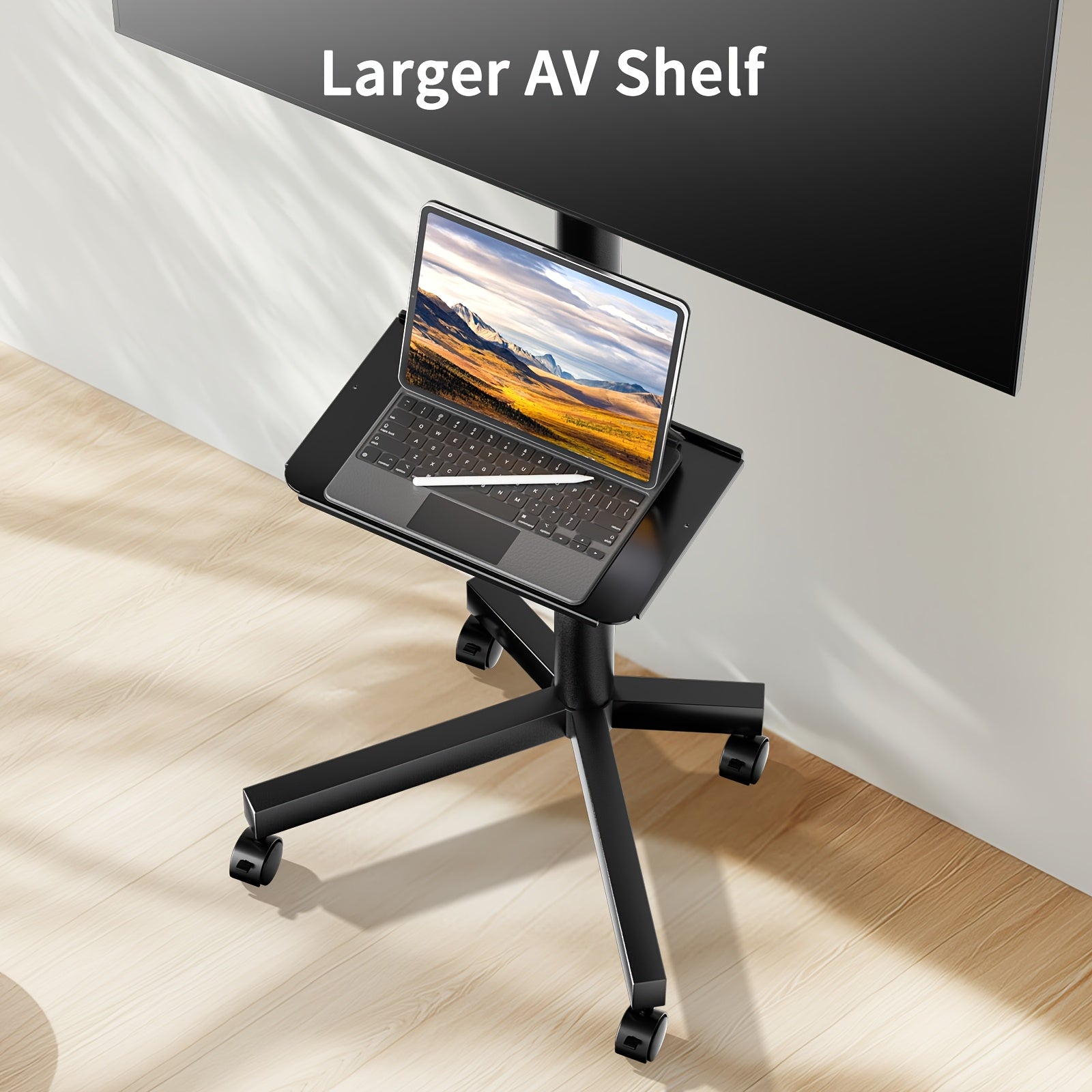 Height Adjustable Rolling TV Cart with Lockable Wheels, Fits 23-60 Inch LCD LED OLED Flat And Curved Tvs, Mobile TV Stand for Home And Office, Black