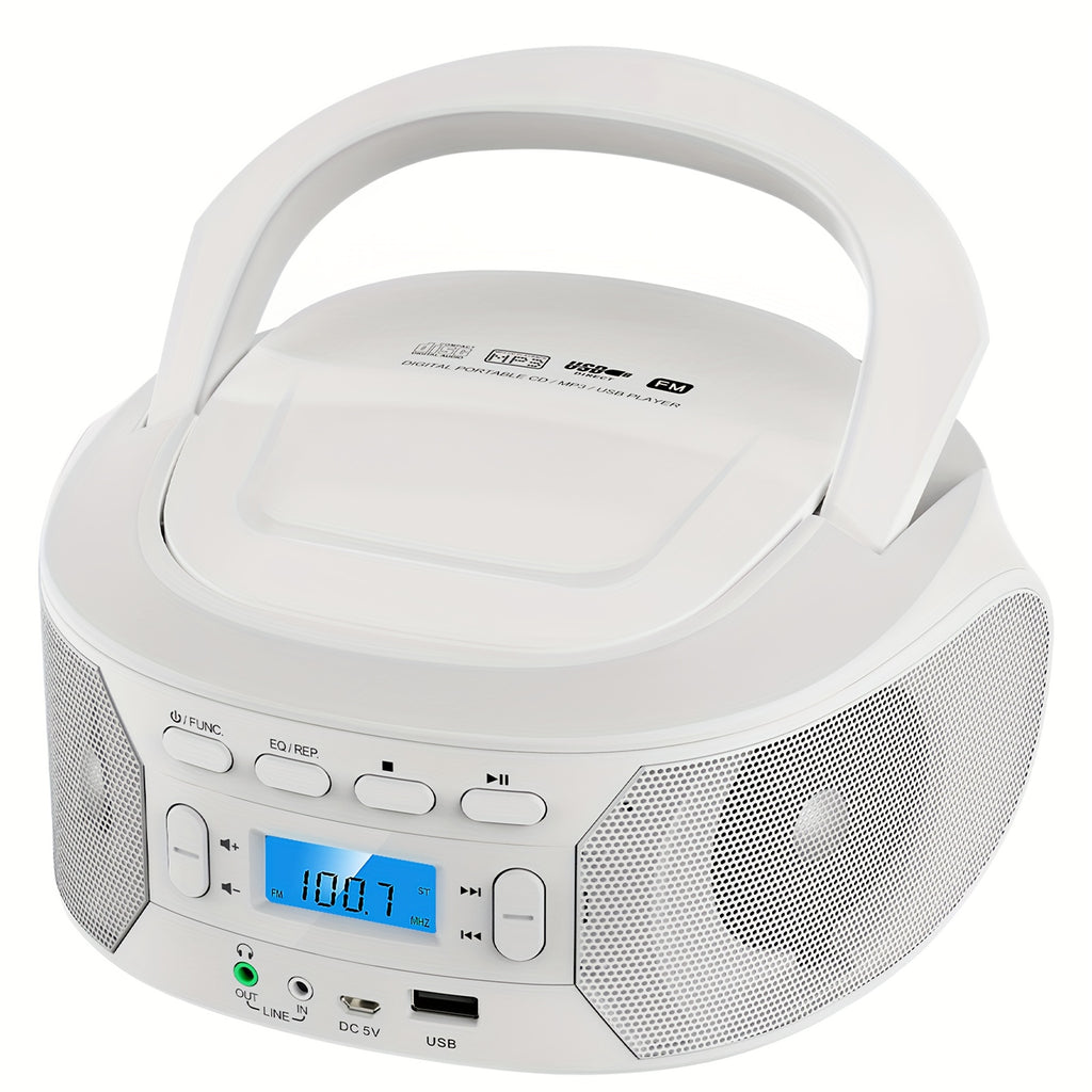 [Portable CD Boombox] Portable CD Player Boombox With BT, FM Radio With CD Player Combo, CD Boombox With AUX/USB Playback And Earphone Jack. CD Players For Home With Stereo Speakers, Battery Or AC Powered