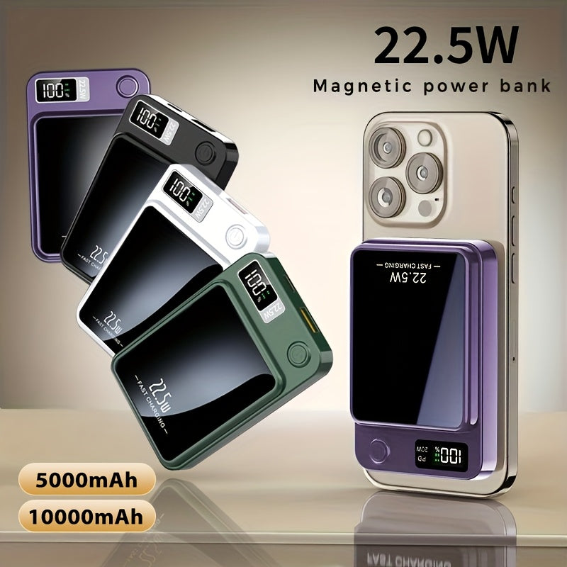 Sunthon Magnetic Wireless Charging Power Bank, 10000/5000mAh Portable Wireless Charger, 22.5W/PD20W Fast Charging Battery Pack, with LED Power Display, 2 Outputs And Dual Input External Battery Pack for iPhone 17/16/15/14/13/12 And Android Universal