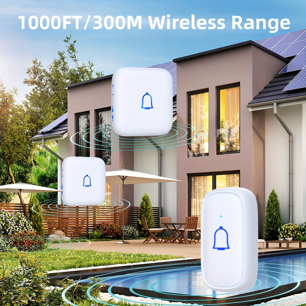 Wireless Doorbell 115dB with 56 Chimes Door Bell Ringer Wireless 1000ft Range Battery Doorbell Chime Kit 7 Levels Volume Mute Mode Doorbells for Home Kid Room Office 1 Button+2 Bell Chime