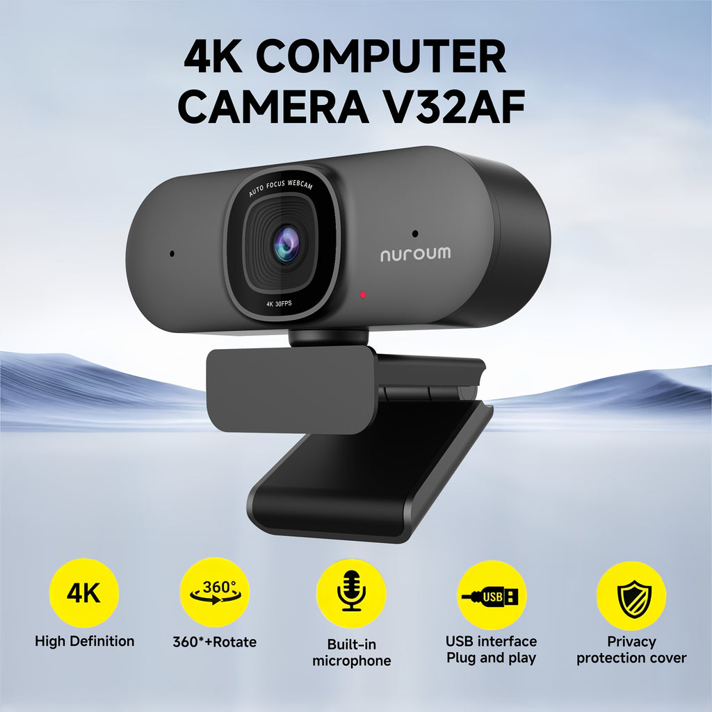 NUROUM 1080P/2K/4K Webcam with AI Auto Framing And True Autofocus Dual Noise Canceling Mics 90 Degree FOV Plug And Play for Zoom Meetings Gaming Home Office, V11/V15/V32
