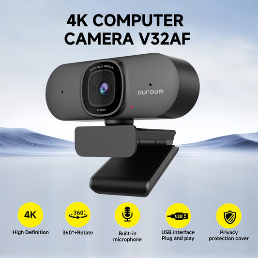 NUROUM 1080P/2K/4K Webcam with AI Auto Framing And True Autofocus Dual Noise Canceling Mics 90 Degree FOV Plug And Play for Zoom Meetings Gaming Home Office, V11/V15/V32
