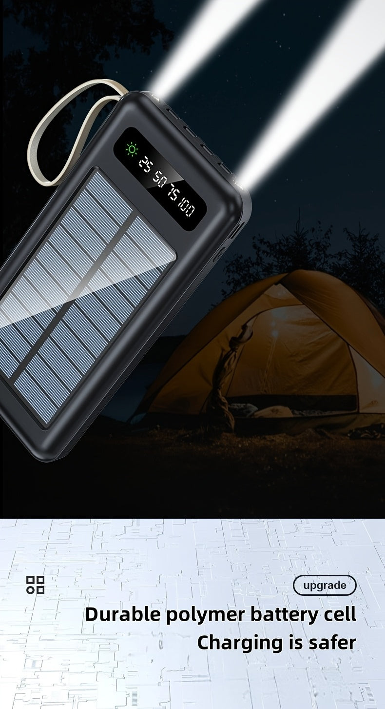 10000/20000/30000mAh 5W Slow Charging/15W Fast Charging Multifunctional Solar Power Bank With Ultra-bright LED Light, Large Capacity Rechargeable Portable Mobile Phone Charger Built-in 4 Cables Digital Display Dual Usb Port USB-C Input