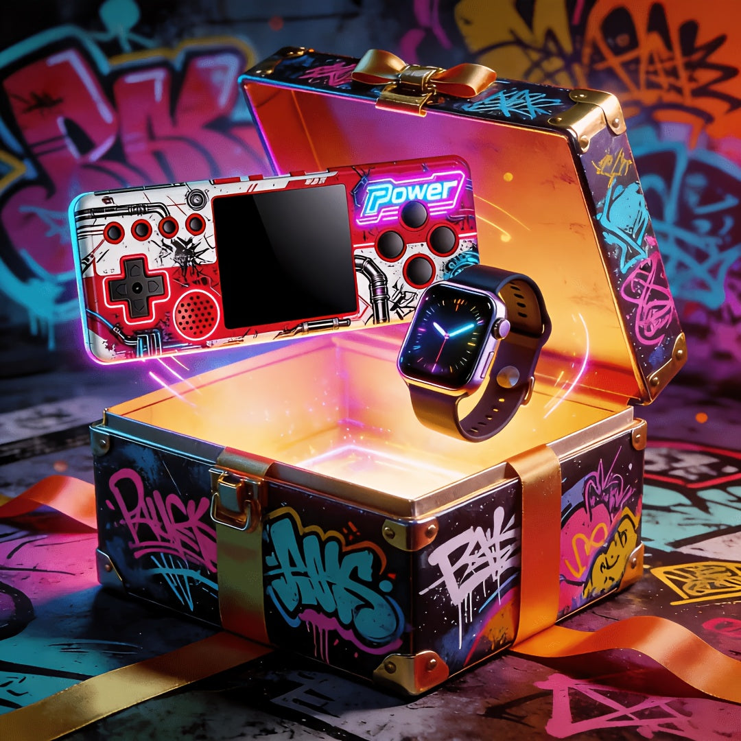 2026 New Portable Retro Handheld Game Console + Smart Watch Set, High-definition Screen, Classic Game Controller, Portable Game Artifact, The Best for Friends/family/lovers (birthday/Valentine's Day/Christmas Gifts), Men's Gift, No Gift Box