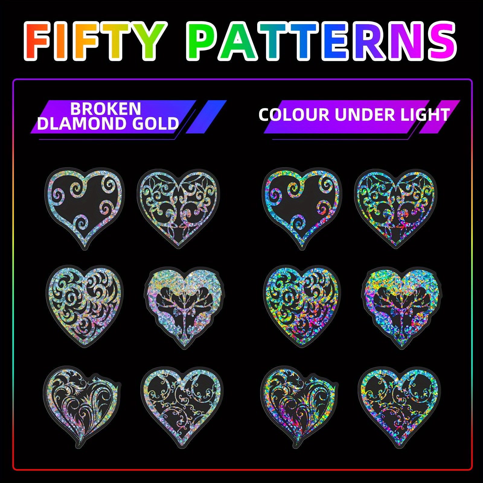 50 heart-shaped sparkling laser stickers - Perfect for laptops, mobile phones, guitars, water bottles, cars, tablets, luggage, etc. - Perfect for parties and holiday gifts