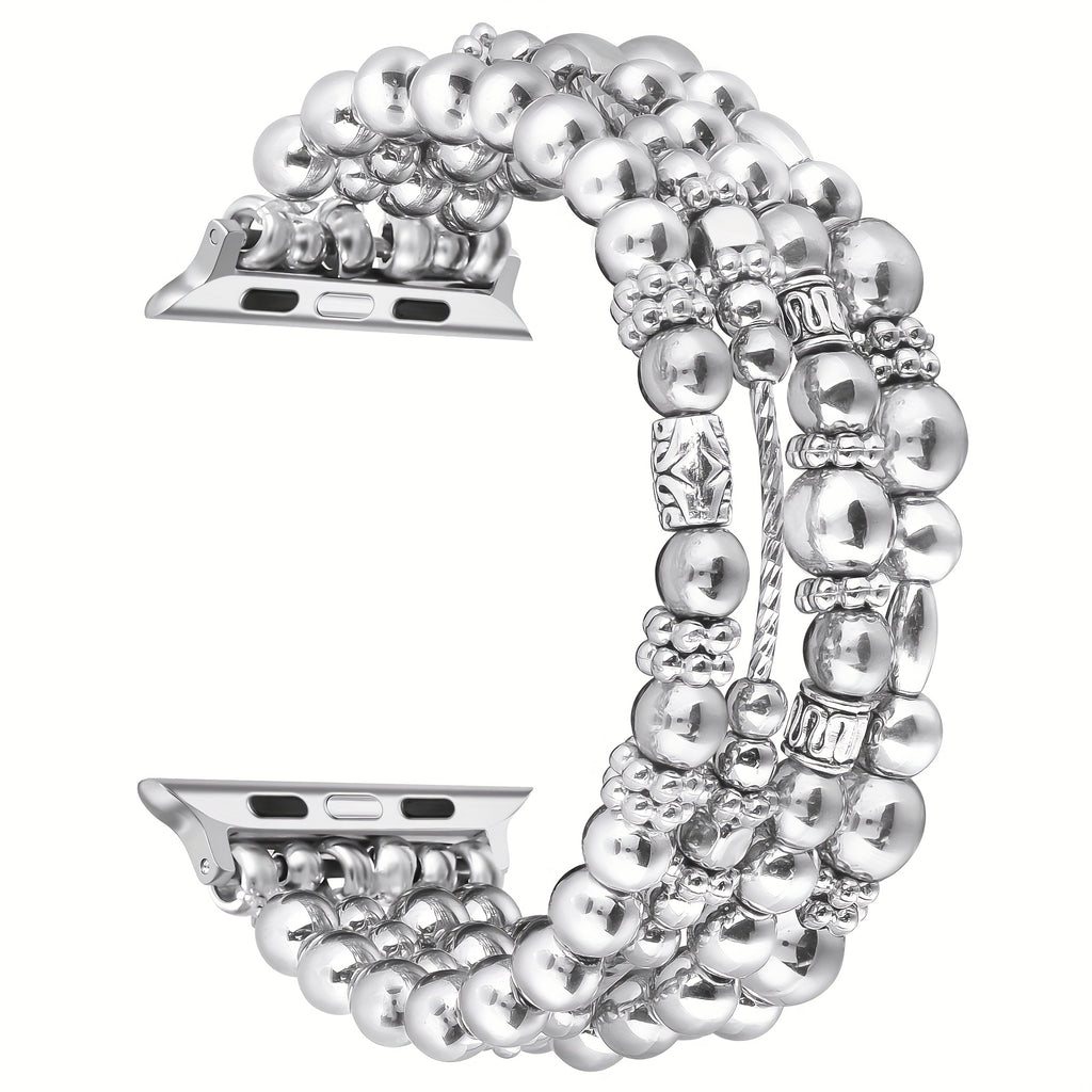 Handcrafted Elastic Golden Beaded Bracelets Designed for Apple Watch Bands in Sizes 38, 40, 41, 42, 44, 45, 46, And 49Mm, Suitable for Women And Compatible with for Apple Watch Series 1 Through 11, Including SE And Ultra Models