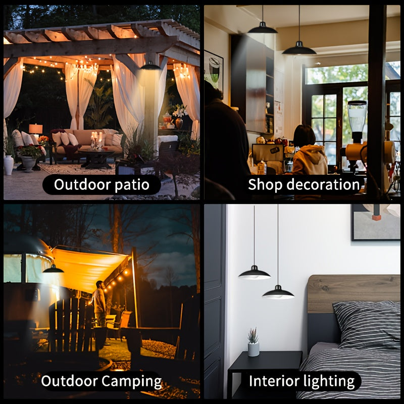 1 Pack Solar Pendant Light, Indoor Outdoor Solar Powered Lighting Fixture, Adjustable Brightness, 3 Brightness Modes, Rechargeable Solar Battery, 3200 Mah Large Capacity Battery, Remote Control, 2 Solar LED Bulbs, Warm Light And White Light Styles