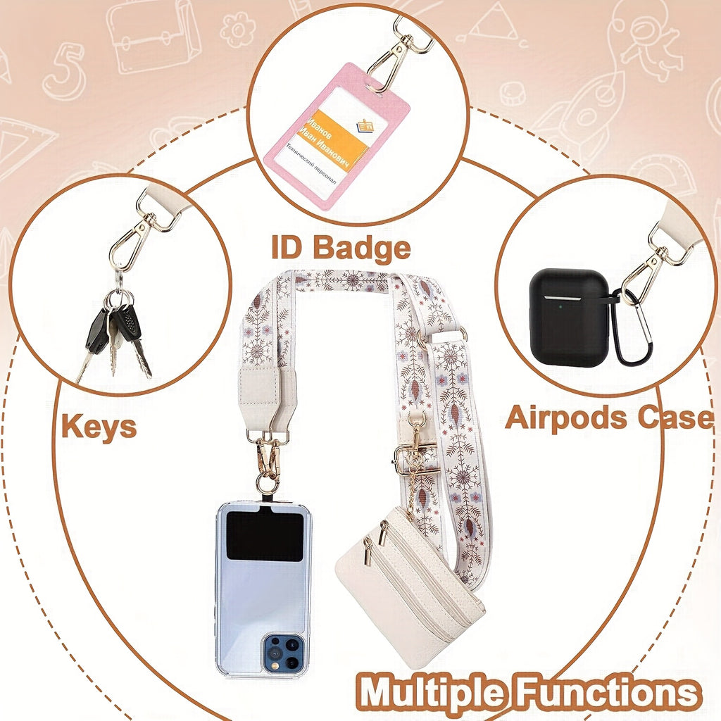 Phone Lanyard, Adjustable Phone Strap with Zipper Pouch, with Beaded Phone Charm Lanyard, Universal Cell Phone Crossbody Compatible with Most Smartphones
