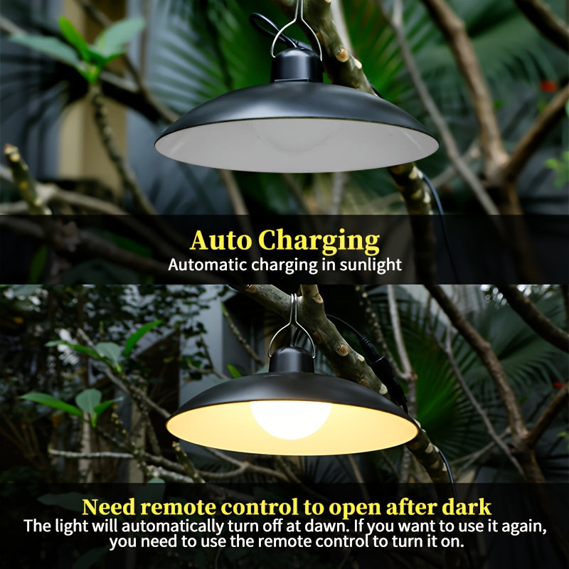 1 Pack Solar Pendant Light, Indoor Outdoor Solar Powered Lighting Fixture, Adjustable Brightness, 3 Brightness Modes, Rechargeable Solar Battery, 3200 Mah Large Capacity Battery, Remote Control, 2 Solar LED Bulbs, Warm Light And White Light Styles