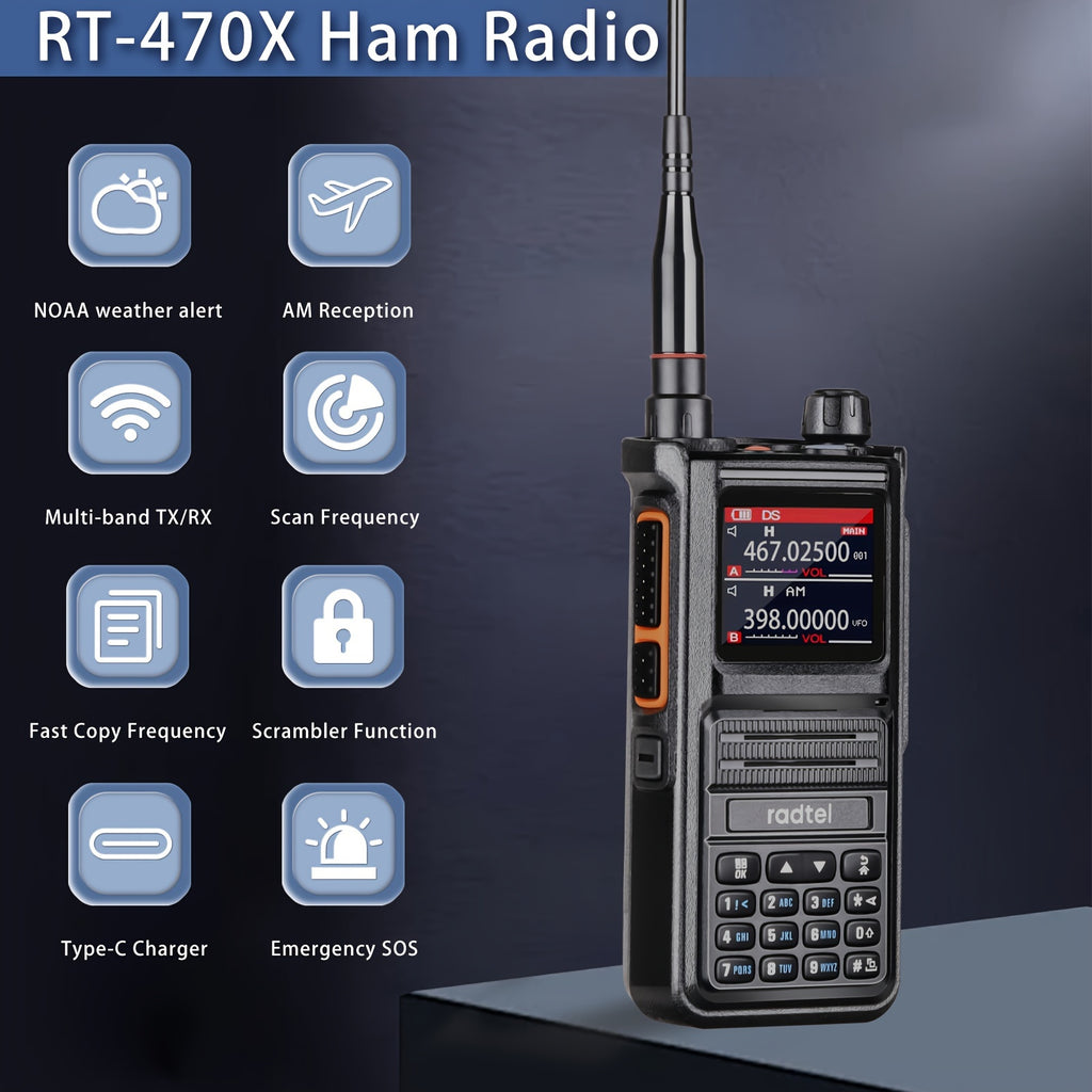 Radtel RT-470X JC-8810 Tri-Band Radio Walkie Talkies 256CH Aviation Air Band Two Way Radio NOAA Marine Long Range Handheld Transceiver USB-C, Wireless Copy Frequency