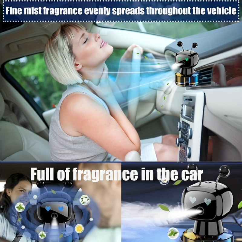 Robot Smart Car Air Freshener, USB Charging Design, Automatic Fragrance Spraying When The Car Starts And Stops, AI Expression Changes In Fun, Four Levels Of Fragrance Concentration Can Be Adjusted At Will, Ideal Car Decoration, The Best Gift