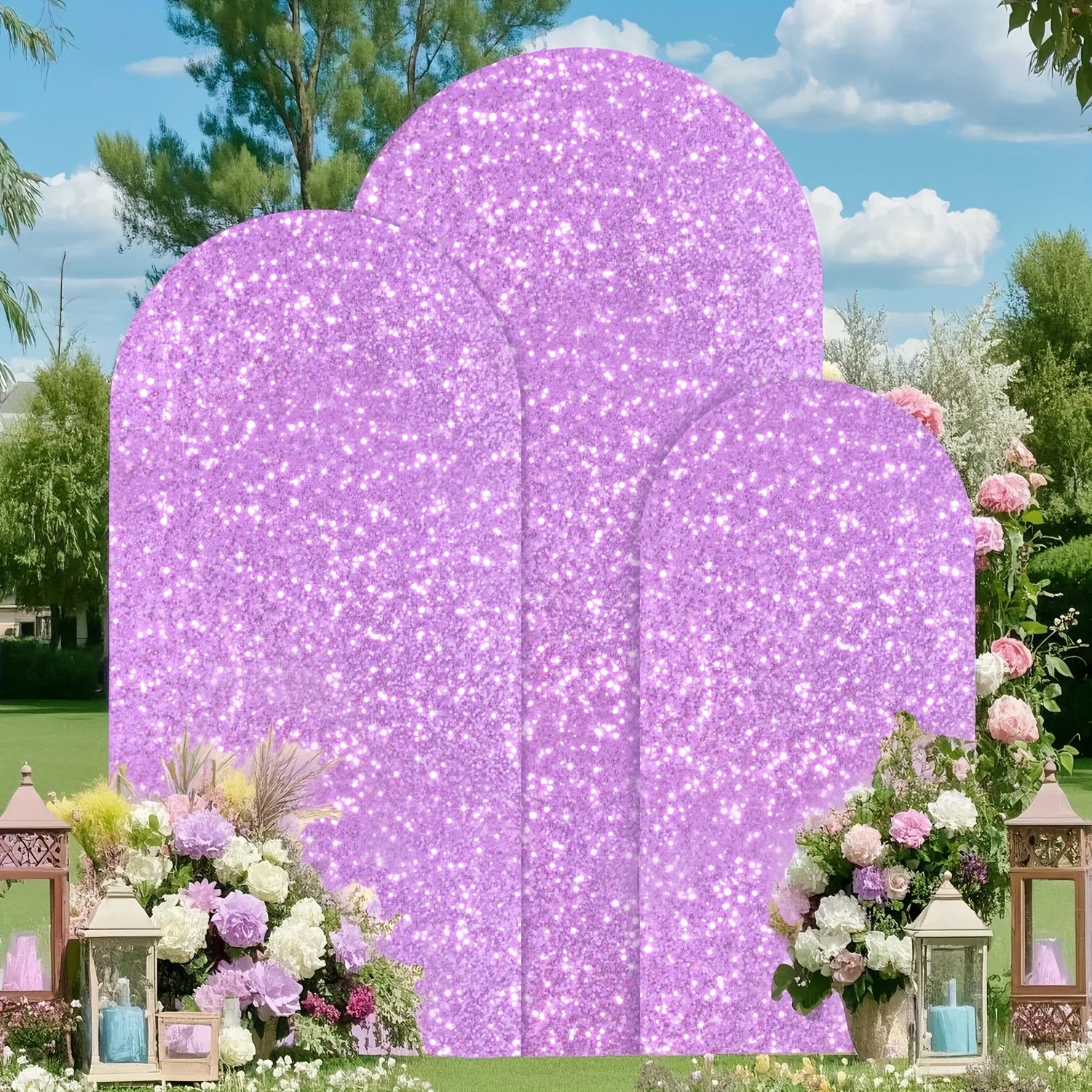 Set Of 3 Wedding Arch Cover Sequins Arch Cover 4ft 5ft 6ft Metallic Arch Stand Cover Spandex Arch Backdrop Cover Payette Glitter Arch Cover For Birthday Party Wedding Decoration
