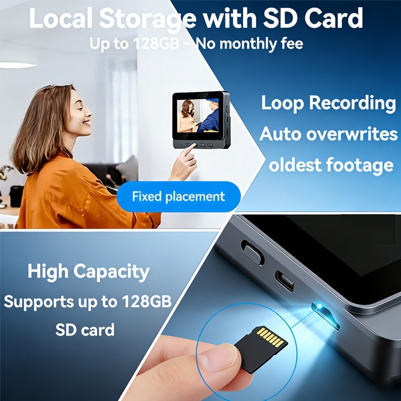 Video Doorbell Wireless Doorbell Camera 1080P with Screen, Two-Way Audio, 170° Vision, 4.3-Inch Screen, I Video Doorbell No Subscription, No Application, No Wifi, Simple Operation
