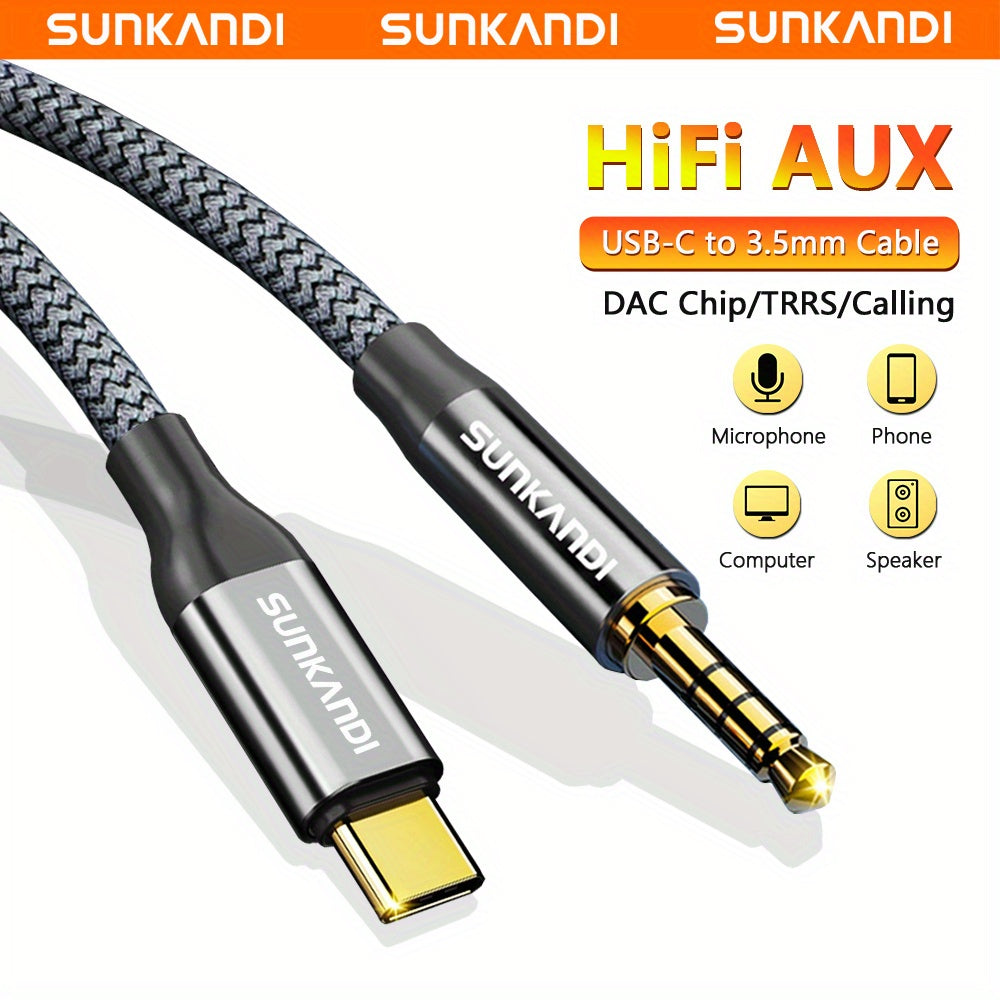SUNKANDI USB C to 3.5Mm Audio Adapter, USB C to TRRS Headphone Car Stereo Cord Built-In DAC Digital Decoder Chip Compatible with Iphone 15/ 16 Series And Galaxy S24/ S23 Series And More USB C Devices