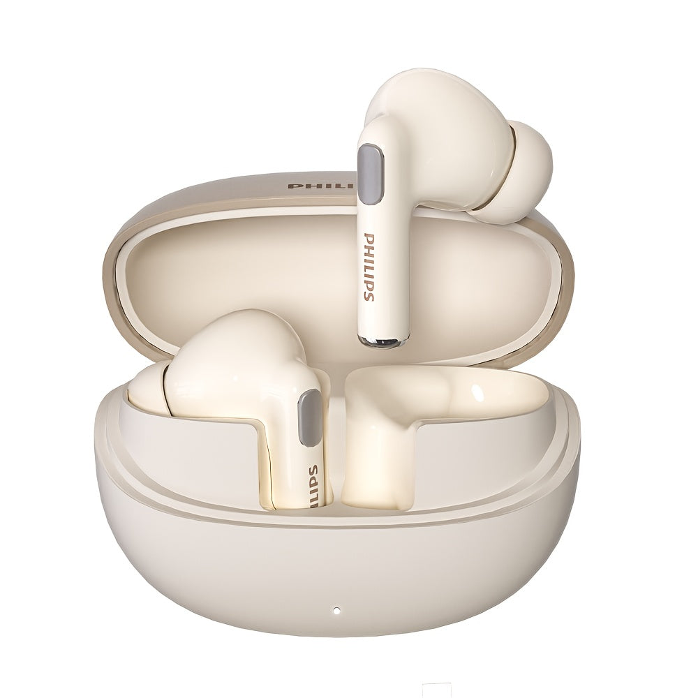 PHILIPS 2025 New Wireless Earbuds -New upgrade V6. 0, Ultra-Long Battery Life, Noise-Canceling, Comfortable Semi-Open Back Design for Sports & Gaming, Rechargeable Lithium Battery, Universal Phone Compatible, Gaming | Sleek Earbud Design