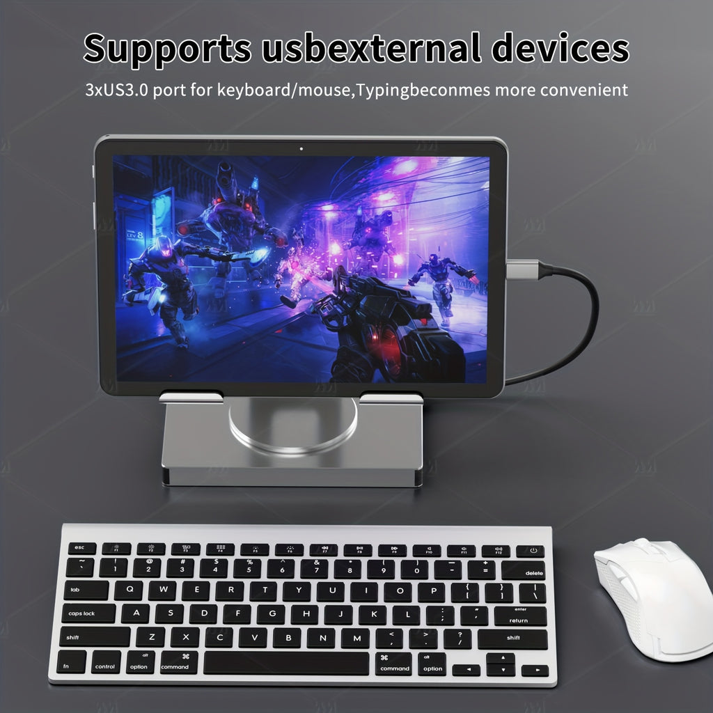 iPad & Phone Rotating Stand Docking Station | 4K 60Hz, Gigabit Ethernet, USB Hub | Multi-Screen Office for iPad Pro/Phone