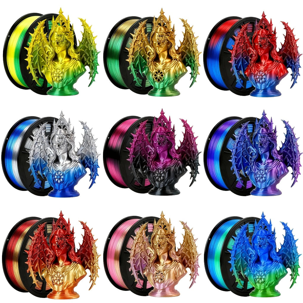 Dual-Color 3D Printing Filament PLA Material, PLA 250G, Diameter 1.75Mm +/- 0.02Mm High Precision, Suitable for Most 3D Printers, Vacuum Packaging, Smooth Printing, Reliable Quality, Suitable for Beginners And Hobbyists