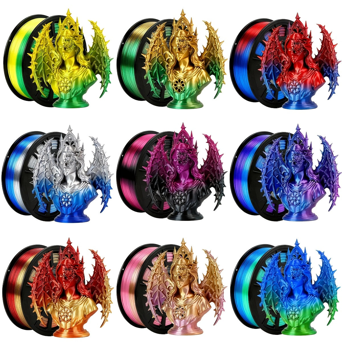 Dual-Color 3D Printing Filament PLA Material, PLA 250G, Diameter 1.75Mm +/- 0.02Mm High Precision, Suitable for Most 3D Printers, Vacuum Packaging, Smooth Printing, Reliable Quality, Suitable for Beginners And Hobbyists