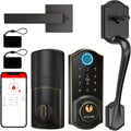 SMONET Smart Front Door Lock Set Keyless Entry Door Lock with Handle Fingerprint Smart Deadbolt Bluetooth Electronic Digital Keypad Lock Phone APP Auto Lock for Home Office Airbnb Hotel