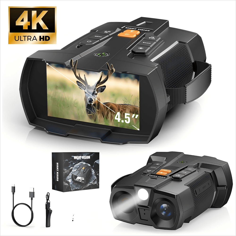 INSKAM 4K Ultra HD Night Vision Binoculars with 4.5” Large Screen & 10X Digital Zoom - Night Vision with 5000mAh Battery- for Night Observation, Compatible for Camping, Hunting, Security - USB Charging, Ideal for s &