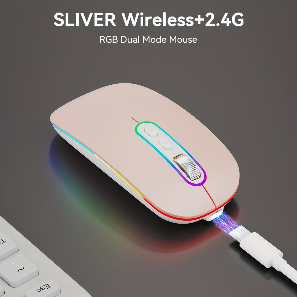Cimetech Wireless Mouse, Slim Rechargeable Silent Mouse, LED Computer Mice with Dual Mode, Compatible with Ipad, Laptop, PC, Mac, Windows