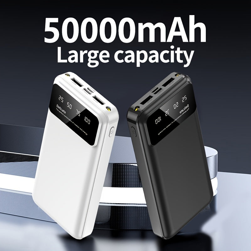 A Portable Power Bank with a Capacity of 50000Mah, Suitable for Charging Mobile Phones And Android Devices, Featuring an LED Display for Power Output And a Flashlight, Ideal for Outdoor Travel As an Emergency Power Source, Backup Battery Pack
