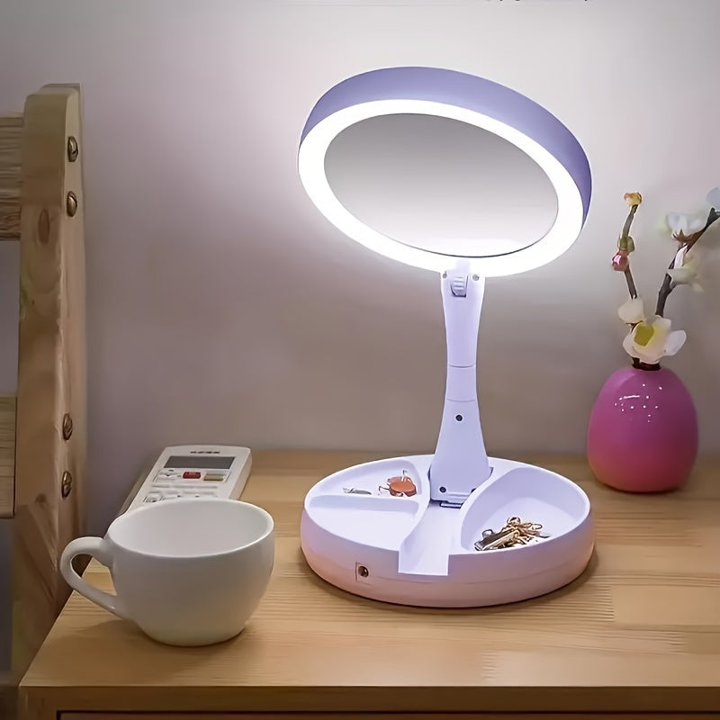 Mirror Light with Light, 10x Magnifying Glass Vanity Mirror, Bright LED Travel Makeup Mirror, Double-sided Makeup Mirror, Table Mirror Can Be Used for Bathroom, Beauty Tool Companion, Makeup Mirror, Ladies' Gift/USB Power/battery Power