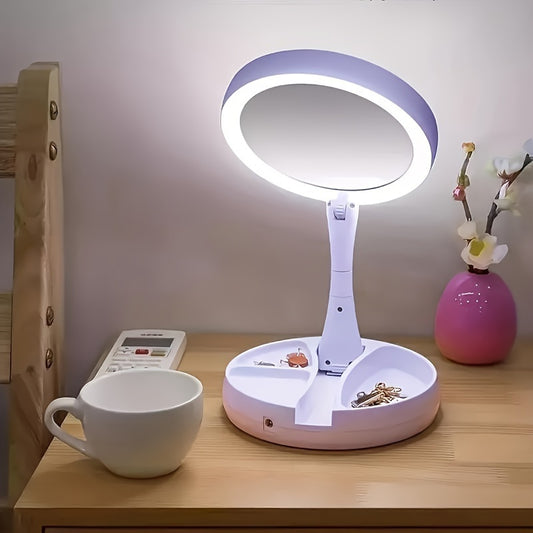 Mirror Light with Light, 10x Magnifying Glass Vanity Mirror, Bright LED Travel Makeup Mirror, Double-sided Makeup Mirror, Table Mirror Can Be Used for Bathroom, Beauty Tool Companion, Makeup Mirror, Ladies' Gift/USB Power/battery Power