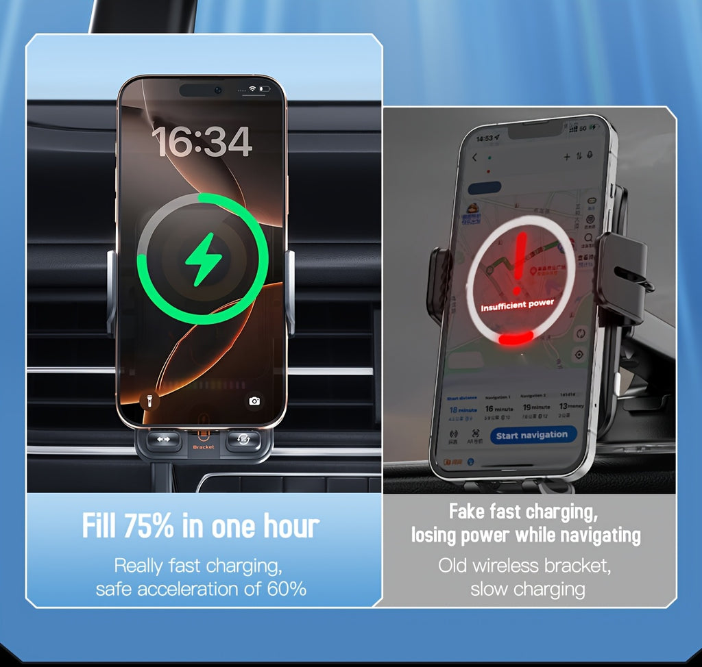 [15W Fast Charge Car Holder] 15W Fast Charge Auto-Sensing Car Wireless Charging Holder | Smart Alignment, Case Friendly, Rotating Magnetic Air Vent Phone Mount for iPhone And All Qi-Compatible Devices
