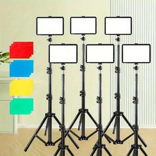 Vloging Photo Studio LED Video Fill Lamp Light Panel Photography Lighting Kit Dimmable 5600K Video Studio Streaming Lights with Adjustable Tripod Stand And 4 Color RGB Filters for Table Top Photo Video Shooting