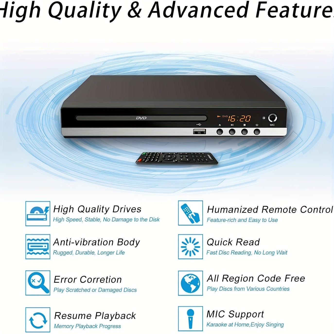 DVD Player, High-definition Picture Quality, Durable And Portable, High-quality Multimedia Playback, Suitable For Home Use, for home DVD Player TV CD Player Compact DVD Player, Mini CD Player, USB Flash Drive, Portable