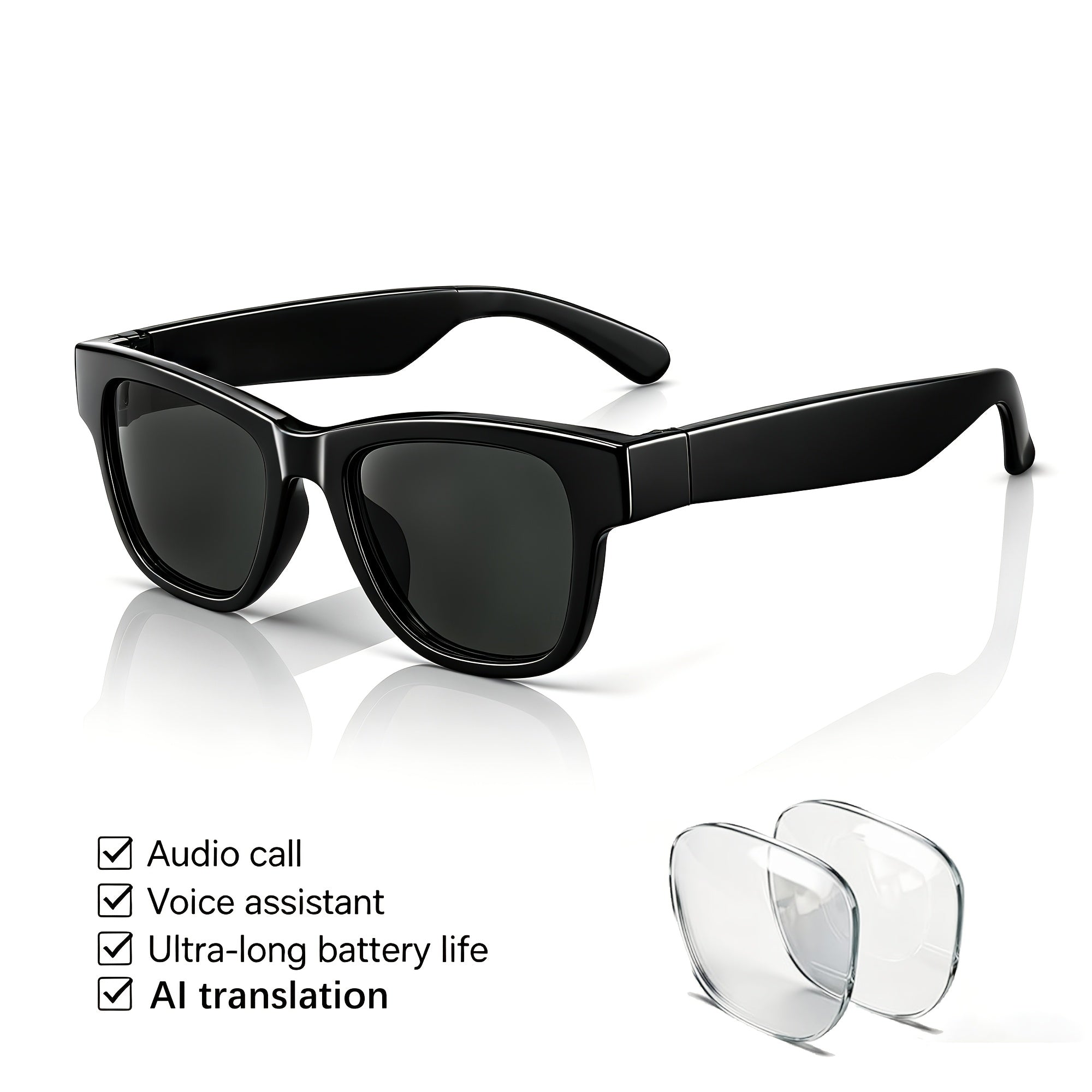 AI Smart Glasses, Supporting Real-time Translation in 160 Languages, Equipped with a GPT Chat System, Unisex Multifunctional Audio Glasses with Built-in Microphone and Speaker, Featuring Music Playback and Hands-free Calling During Calls