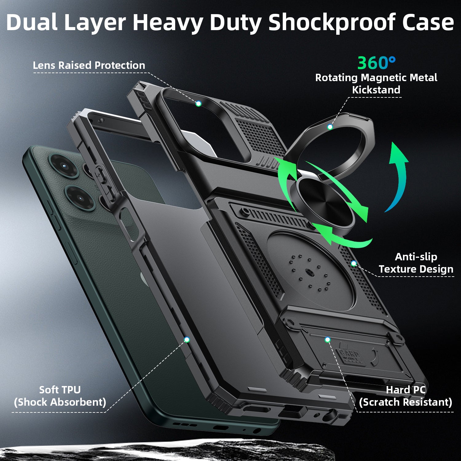 Phone Case Cover with Magnetic Support Metal Kickstand for Moto G 5G 2025/Moto G 5G 2026/Moto G Play 2026 6.7inch
